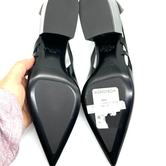PRADA Runway Pointed Toe Cutout Cut Out Block Heel Brushed Leather Pumps - Picture 15 of 16